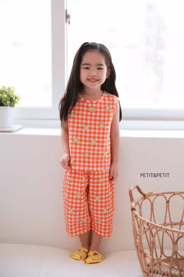 Petit & Petit - Korean Children Fashion - #toddlerclothing - Check Kitty Top Bottom Set - 3