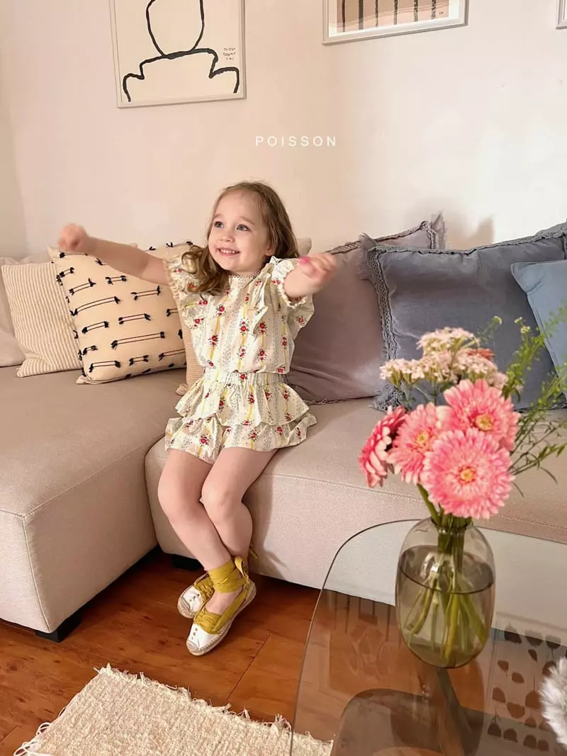 Poisson - Korean Children Fashion - #stylishchildhood - Flower Frill Top Bottom Set - 11