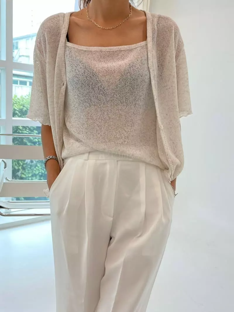 Ripple - Korean Women Fashion - #momslook - Soul Linen Cardigan Sleeveless Set - 2