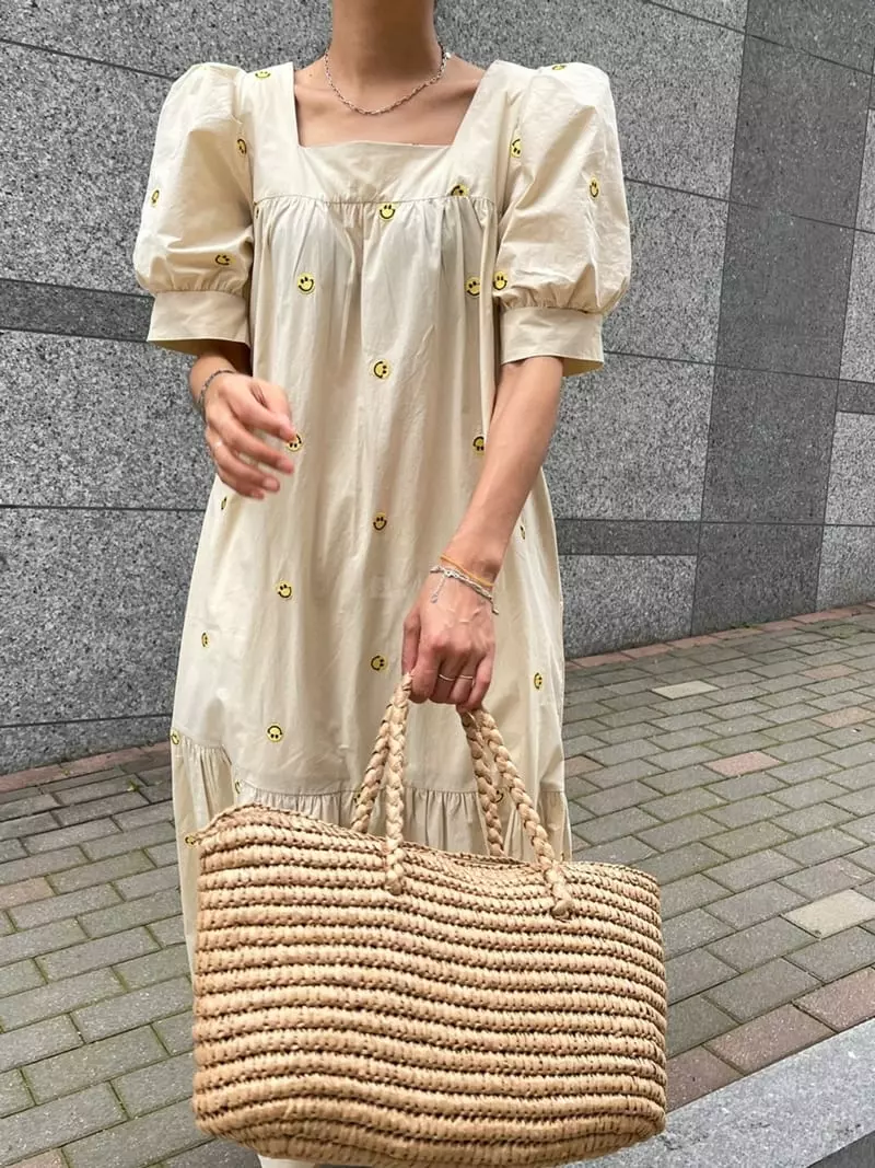 Ripple - Korean Women Fashion - #momslook - Smile Embroidery One-piece