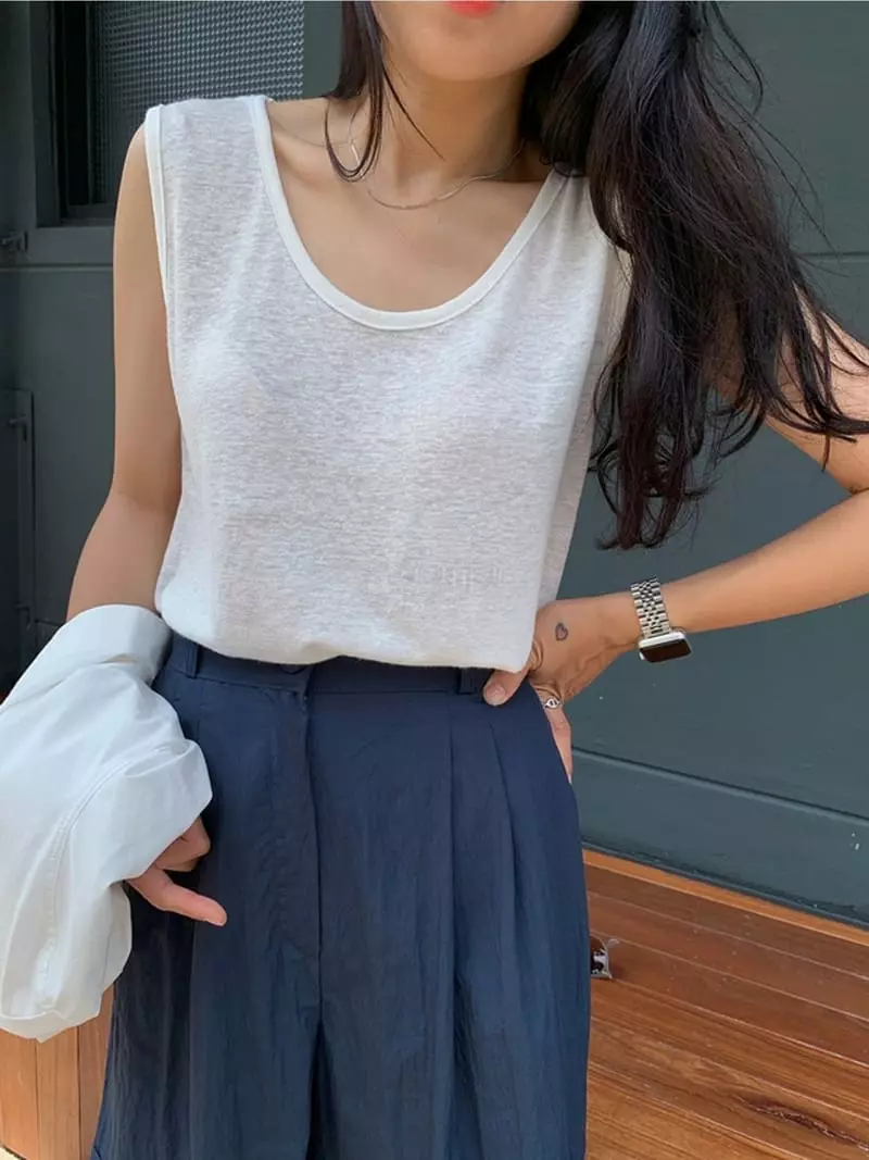 Ripple - Korean Women Fashion - #vintageinspired - Lime Linen Sleeveless