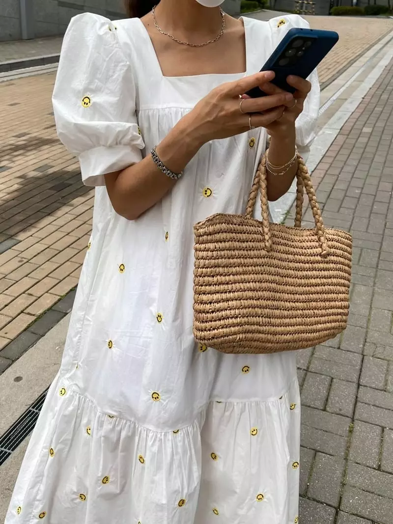 Ripple - Korean Women Fashion - #momslook - Smile Embroidery One-piece - 4