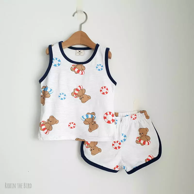 Saerobin - Korean Children Fashion - #fashionkids - Teddy Vacance Sleeveless Top Bottom Set