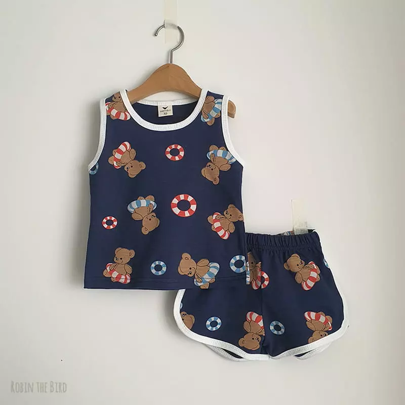 Saerobin - Korean Children Fashion - #kidsshorts - Teddy Vacance Sleeveless Top Bottom Set - 2