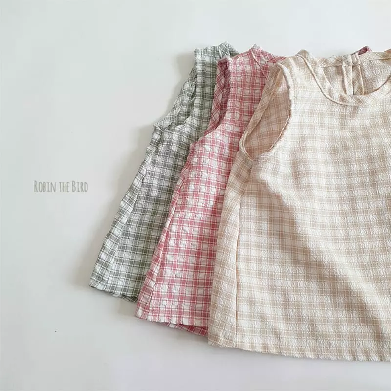 Saerobin - Korean Children Fashion - #kidsshorts - Volume Check Sleeveless Top Bottom Set