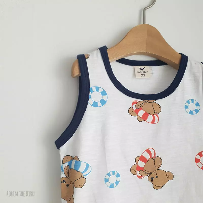 Saerobin - Korean Children Fashion - #kidsstore - Teddy Vacance Sleeveless Top Bottom Set - 3