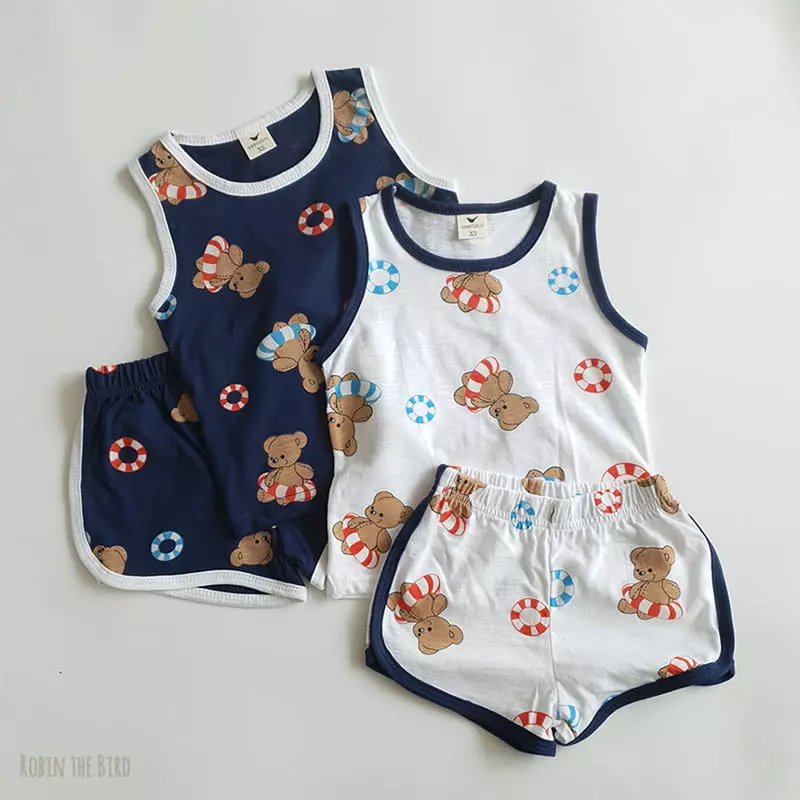 Saerobin - Korean Children Fashion - #littlefashionista - Teddy Vacance Sleeveless Top Bottom Set - 6