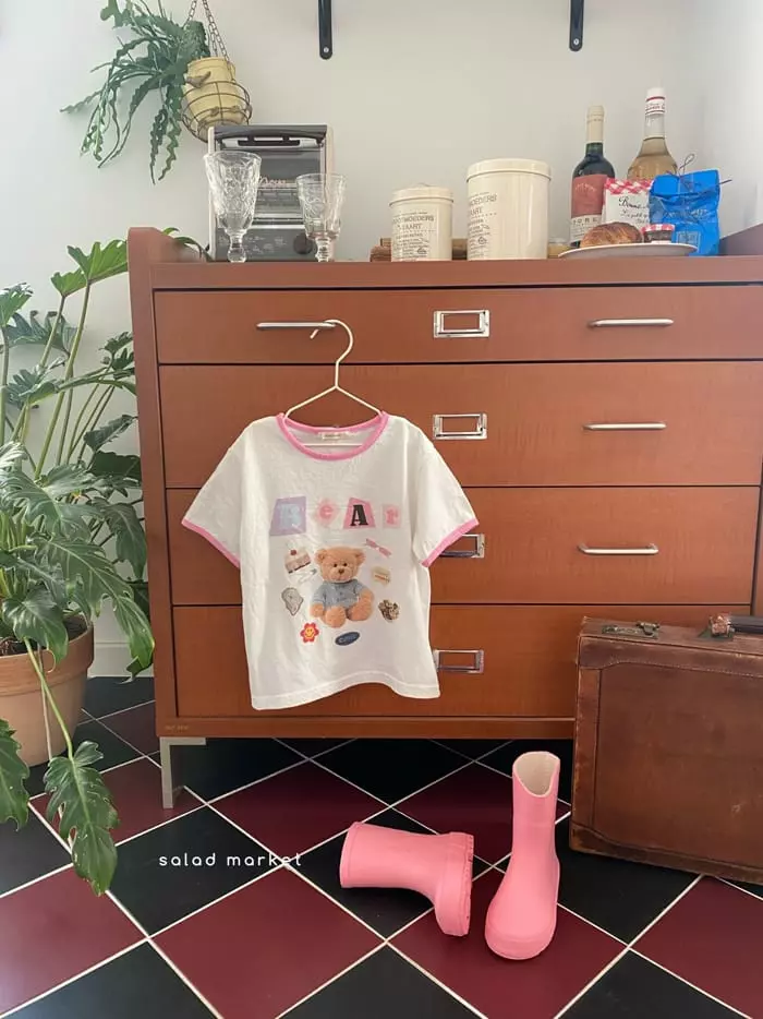 Salad Market - Korean Children Fashion - #kidzfashiontrend - Pink Bear Tee