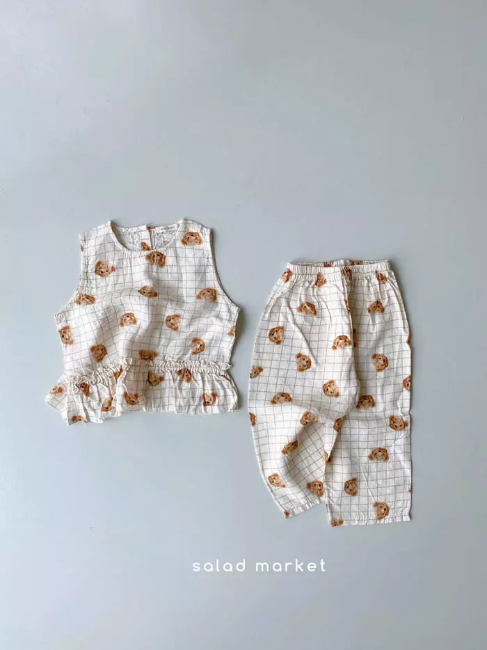 Salad Market - Korean Children Fashion - #littlefashionista - London Bear Top Bottom SET