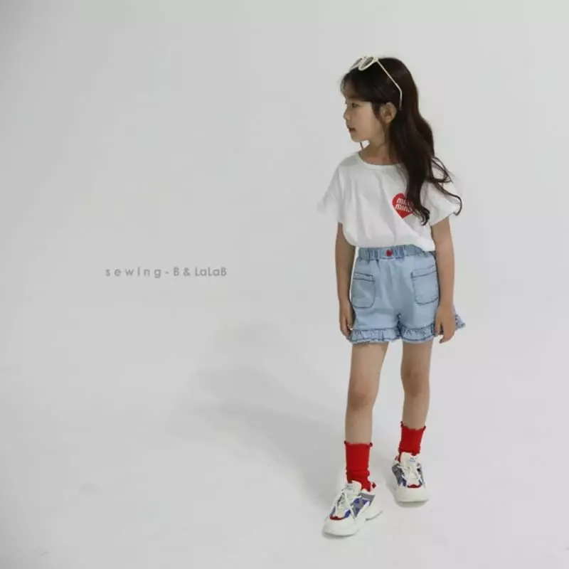 Sewing B - Korean Children Fashion - #kidsshorts - Frill Denim Shorts - 5