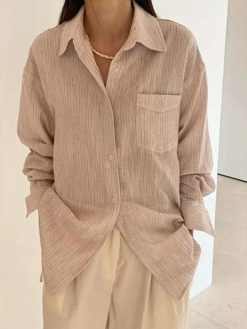Sllow - Korean Women Fashion - #momslook - Eco Stripes Boy Shirt - 3