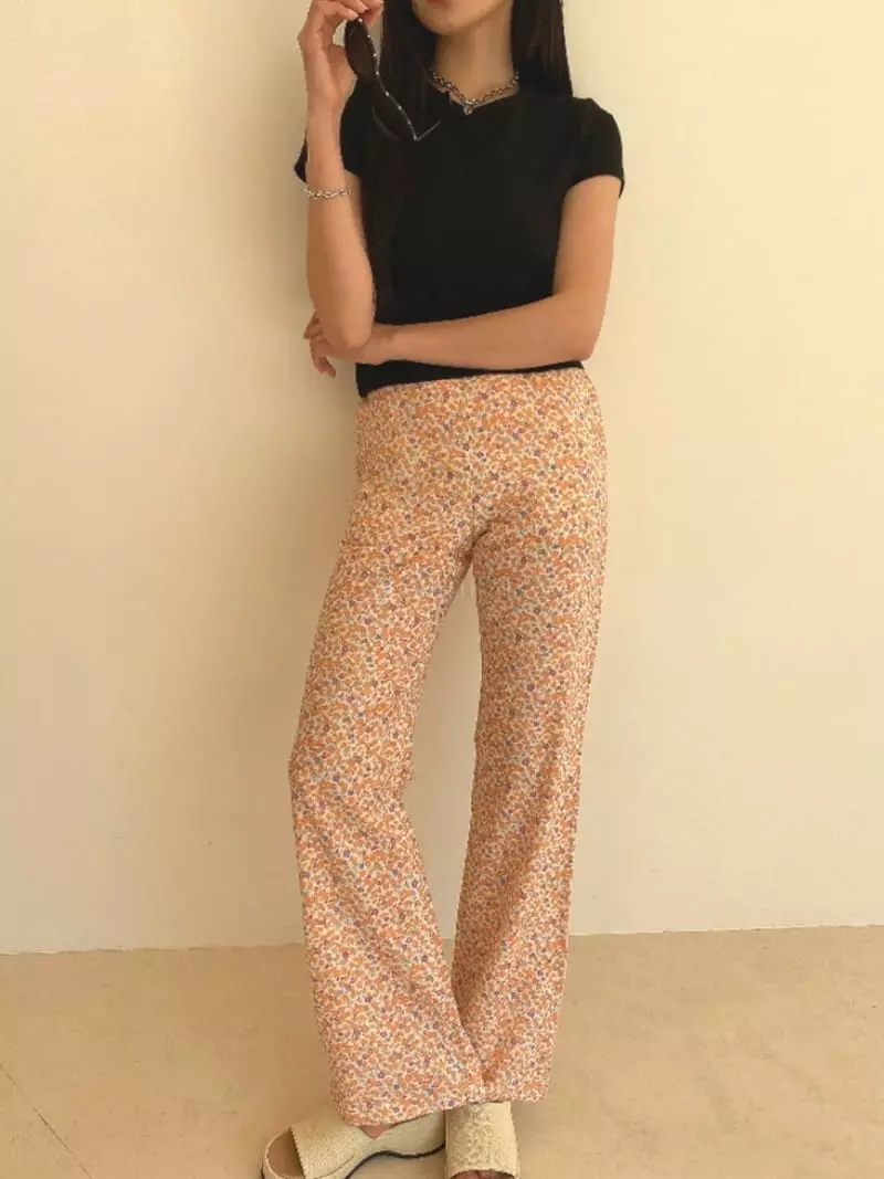 Sllow - Korean Women Fashion - #momslook - Flower Plare Pants