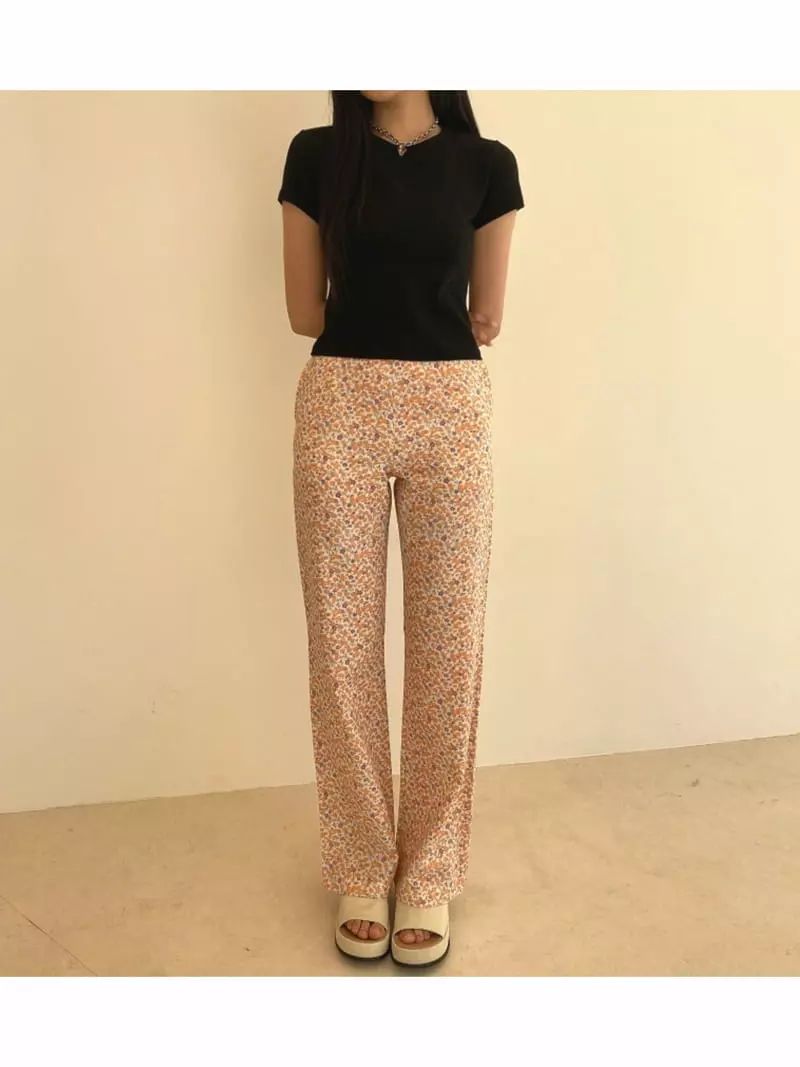 Sllow - Korean Women Fashion - #momslook - Flower Plare Pants - 2