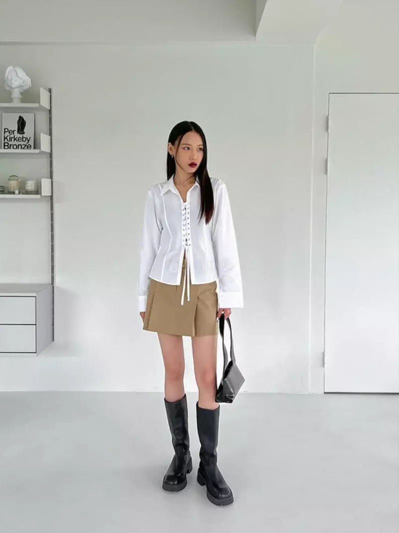 Sllow - Korean Women Fashion - #pursuepretty - Eyelet Grow Shirt