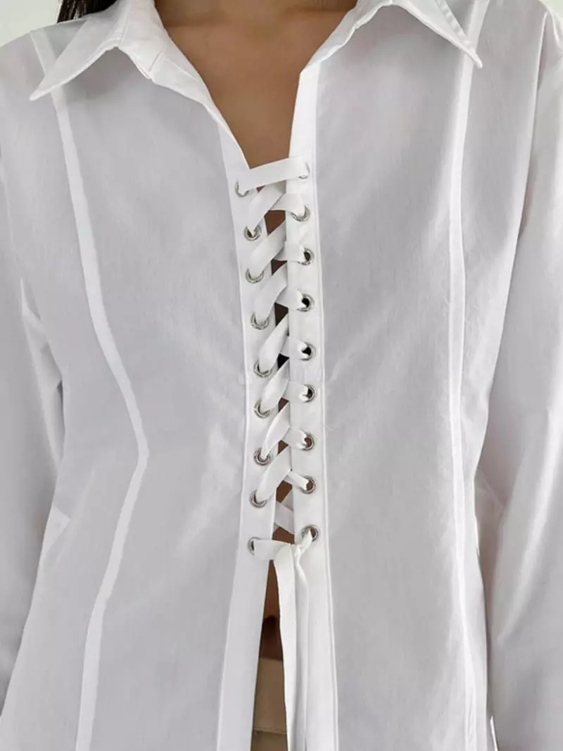 Sllow - Korean Women Fashion - #romanticstyle - Eyelet Grow Shirt - 3
