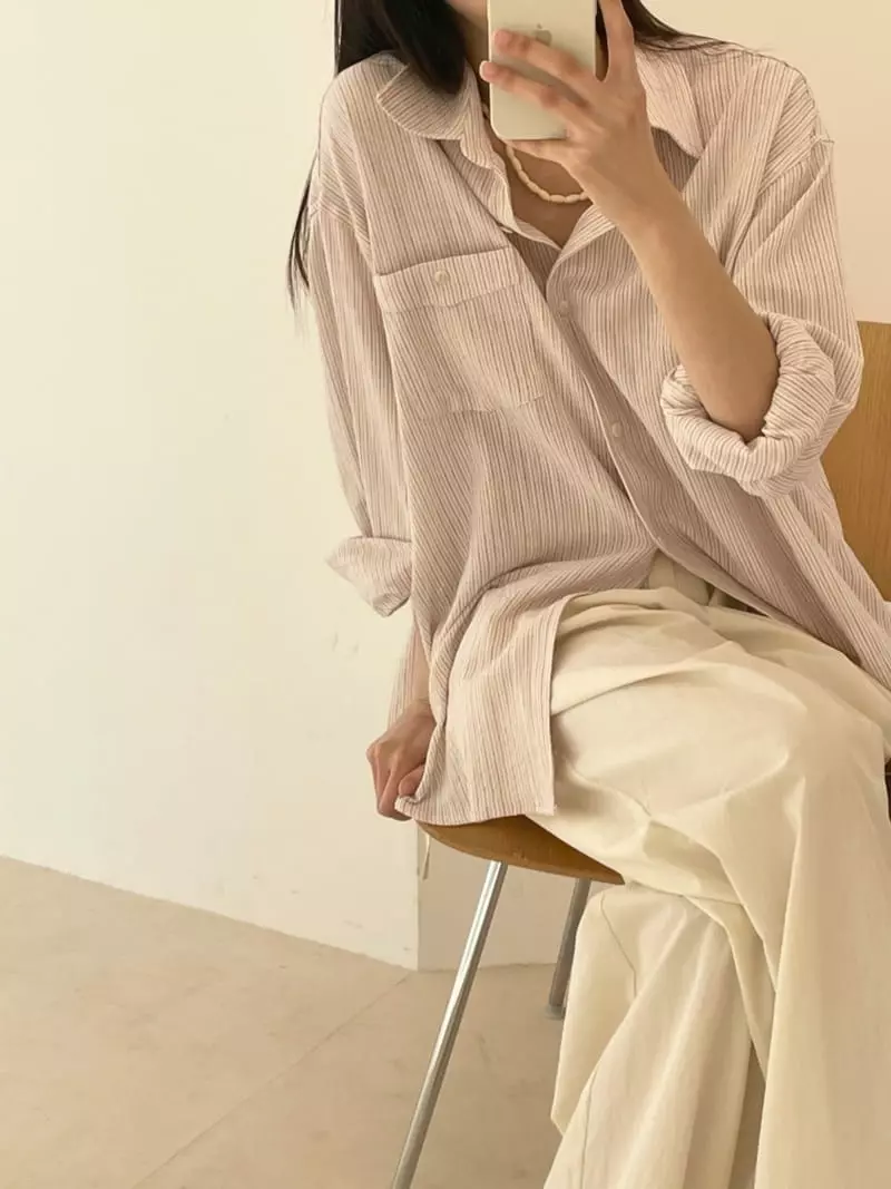 Sllow - Korean Women Fashion - #thelittlethings - Eco Stripes Boy Shirt - 2