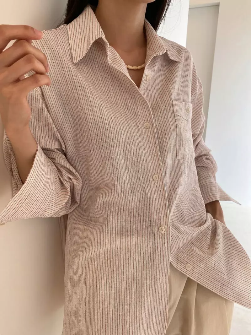 Sllow - Korean Women Fashion - #momslook - Eco Stripes Boy Shirt - 4