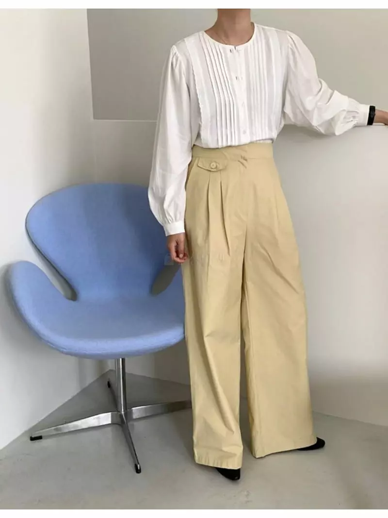 Sllow - Korean Women Fashion - #momslook - Wide Pintuck Pants - 4