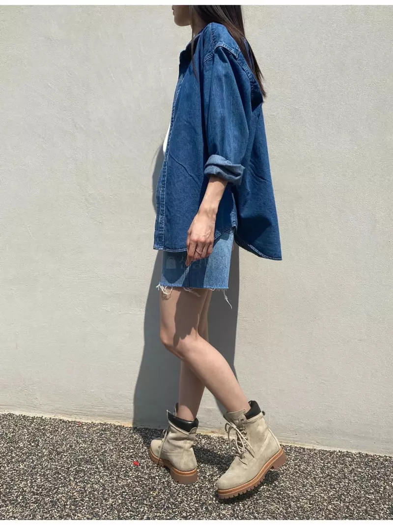 Sllow - Korean Women Fashion - #womensfashion - Carol Fade Denim Shirt