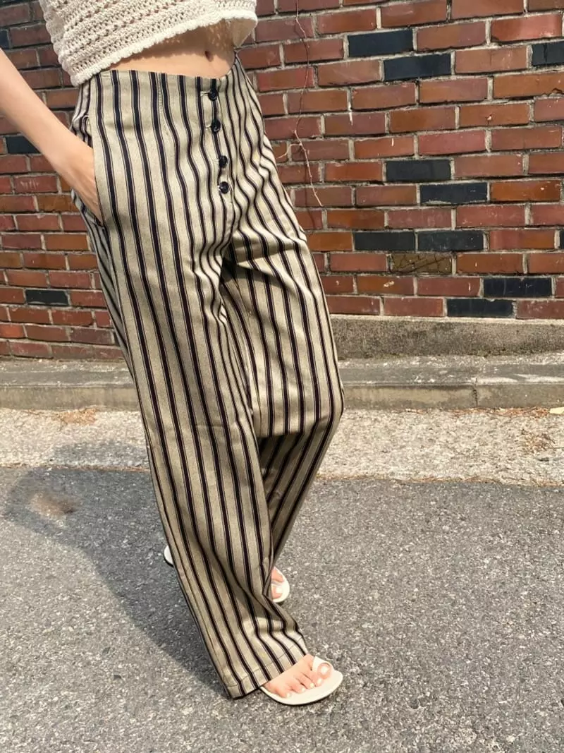 Sllow - Korean Women Fashion - #womensfashion - Button Off Stripes Pants - 2