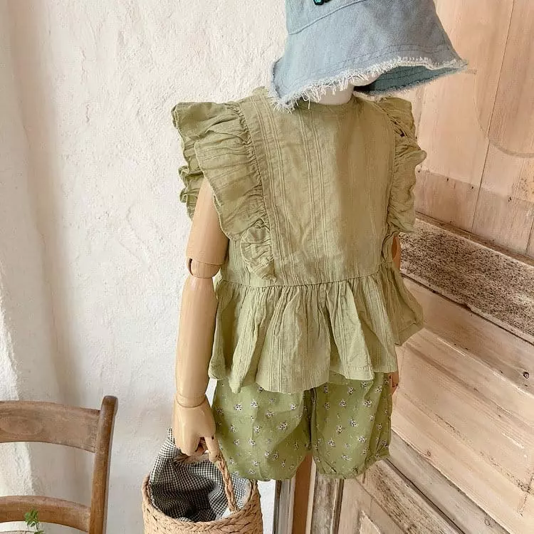Studio M - Korean Children Fashion - #fashionkids - Lime Frill Blouse - 7