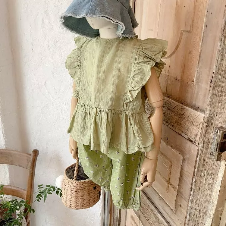 Studio M - Korean Children Fashion - #stylishchildhood - Lime Frill Blouse - 2