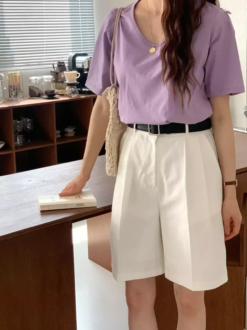 Sunday - Korean Women Fashion - #momslook - Vivid U Neck Tee - 3