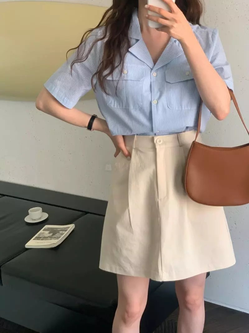 Sunday - Korean Women Fashion - #momslook - Nas Stripes Shirt - 2