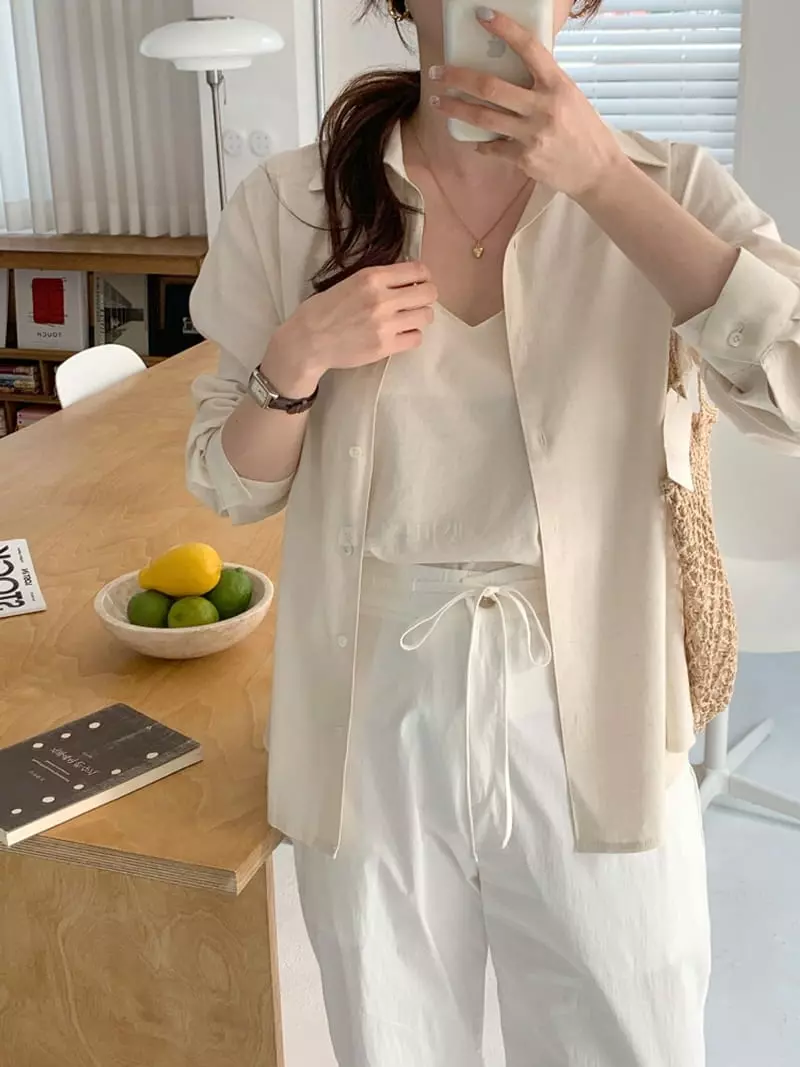 Sunday - Korean Women Fashion - #womensfashion - Natural Shirt Set