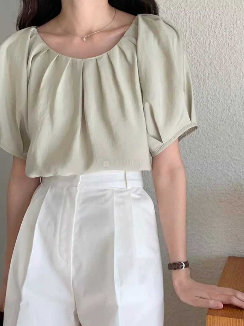 Sunday - Korean Women Fashion - #womensfashion - Ripple Wrinkle Blouse - 3