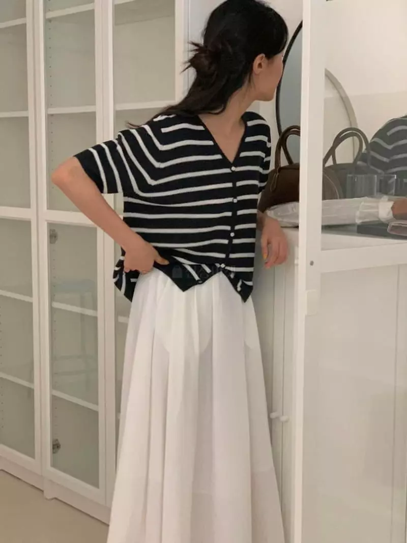Tacit - Korean Women Fashion - #restrostyle - Stripes Cardigan - 2