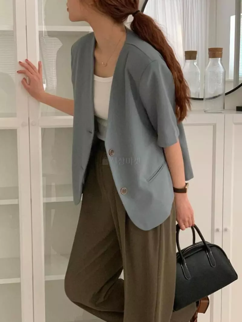Tacit - Korean Women Fashion - #romanticstyle - No Collar Jacket - 2