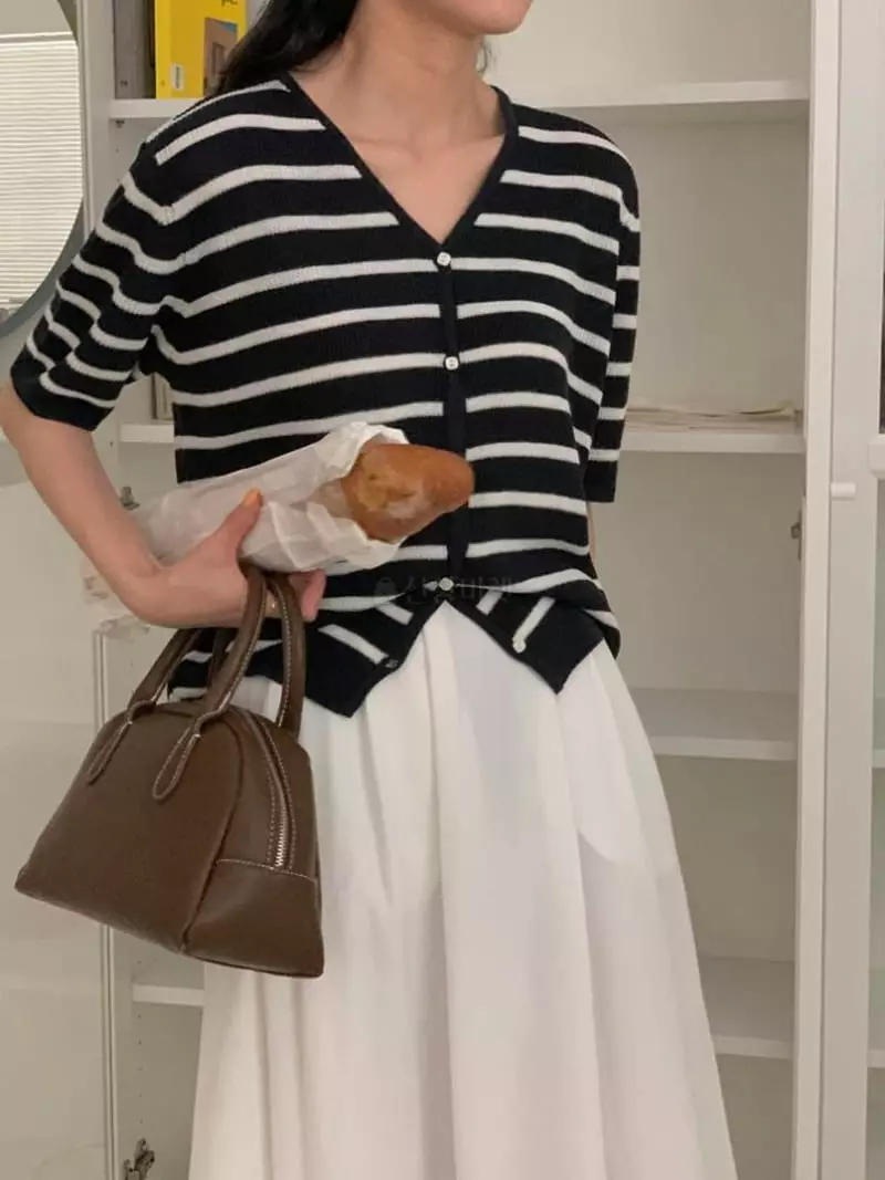 Tacit - Korean Women Fashion - #romanticstyle - Stripes Cardigan - 4