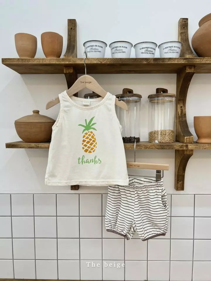 The Beige - Korean Children Fashion - #discoveringself - Pineapple Sleeveless Top Bottom Set - 2