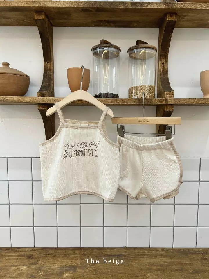 The Beige - Korean Children Fashion - #fashionkids - Waffle Sleeveless Top Bottom Set - 2