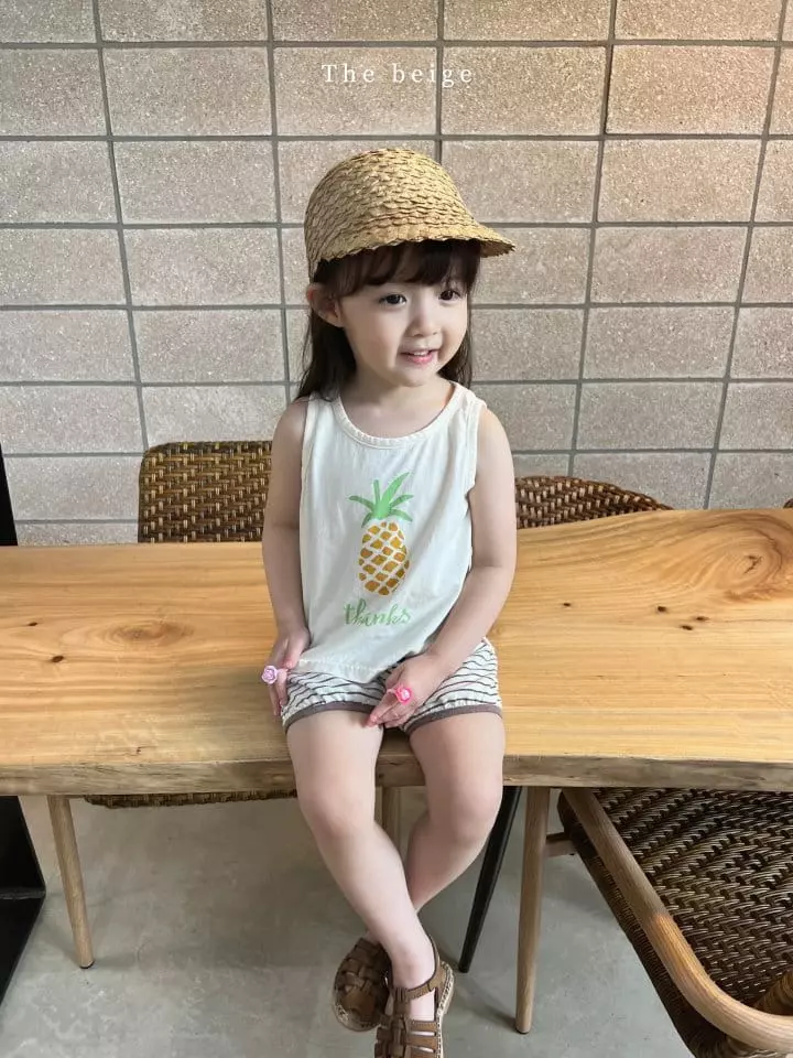 The Beige - Korean Children Fashion - #todddlerfashion - Pineapple Sleeveless Top Bottom Set - 12