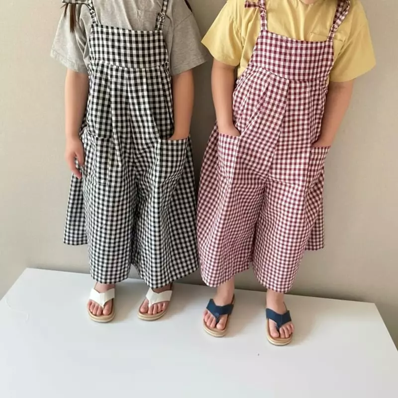 The Grey - Korean Children Fashion - #kidsshorts - Check Overalls - 7