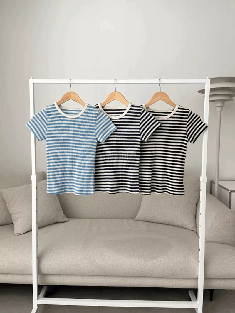 Tomato - Korean Women Fashion - #thatsdarling - Waffle Stripes Tee - 4