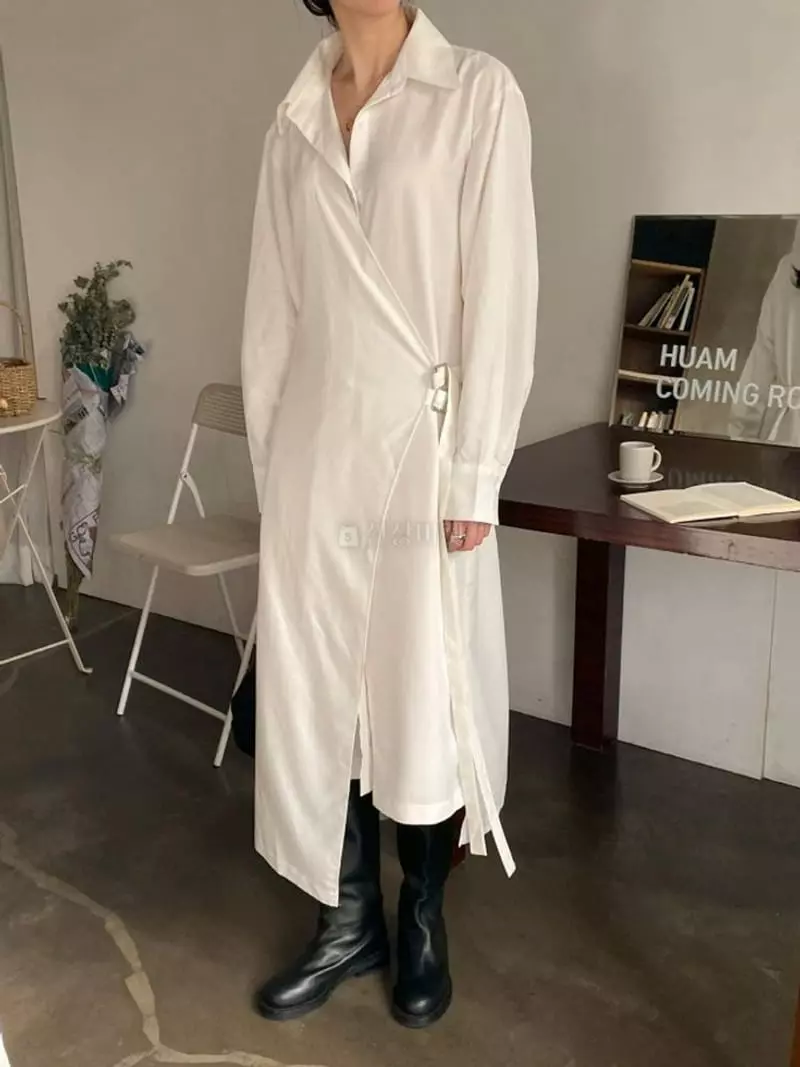 Und - Korean Women Fashion - #momslook - Buckle Wrap One-piece - 3
