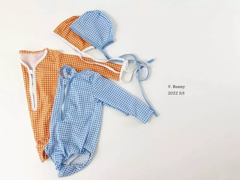 V Bunny - Korean Children Fashion - #Kfashion4kids - Check Swimwear with Hat - 11