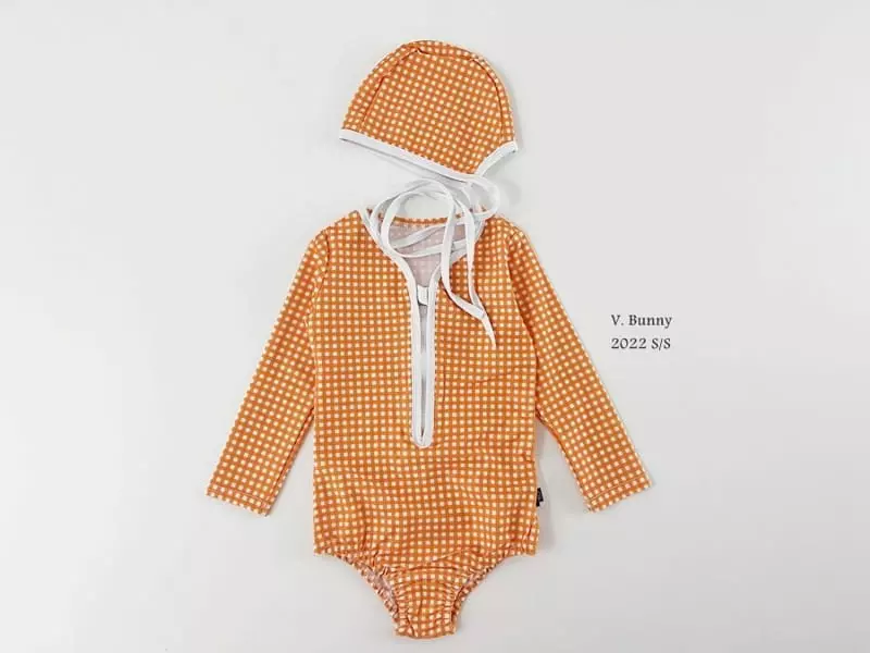V Bunny - Korean Children Fashion - #childofig - Check Swimwear with Hat - 3