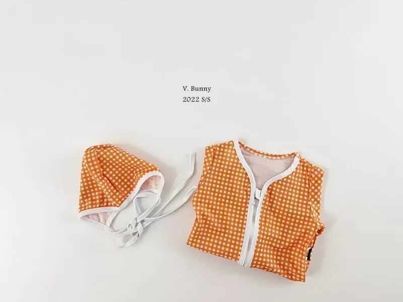 V Bunny - Korean Children Fashion - #childofig - Check Swimwear with Hat - 4