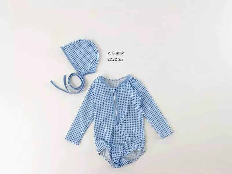 V Bunny - Korean Children Fashion - #discoveringself - Check Swimwear with Hat - 6