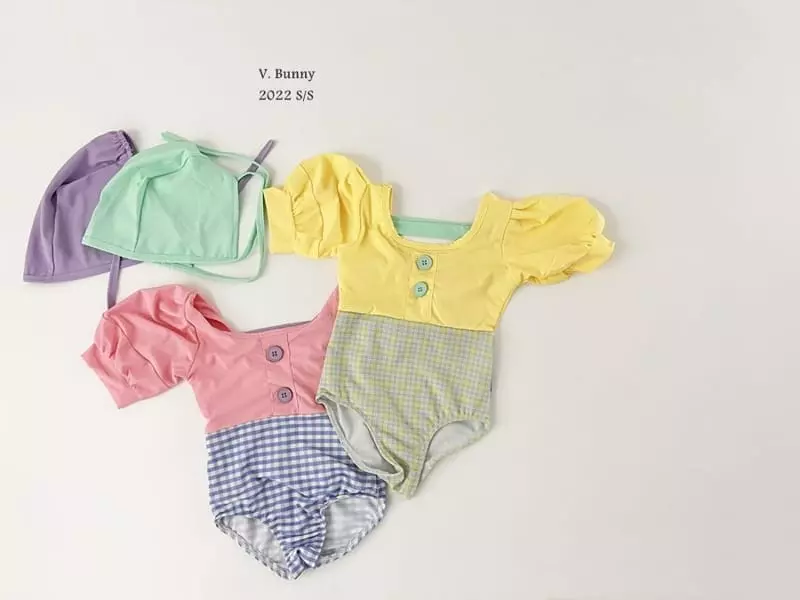 V Bunny - Korean Children Fashion - #kidsshorts - Puff Swimwear with Hat - 9