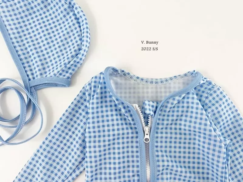 V Bunny - Korean Children Fashion - #kidsshorts - Check Swimwear with Hat - 8