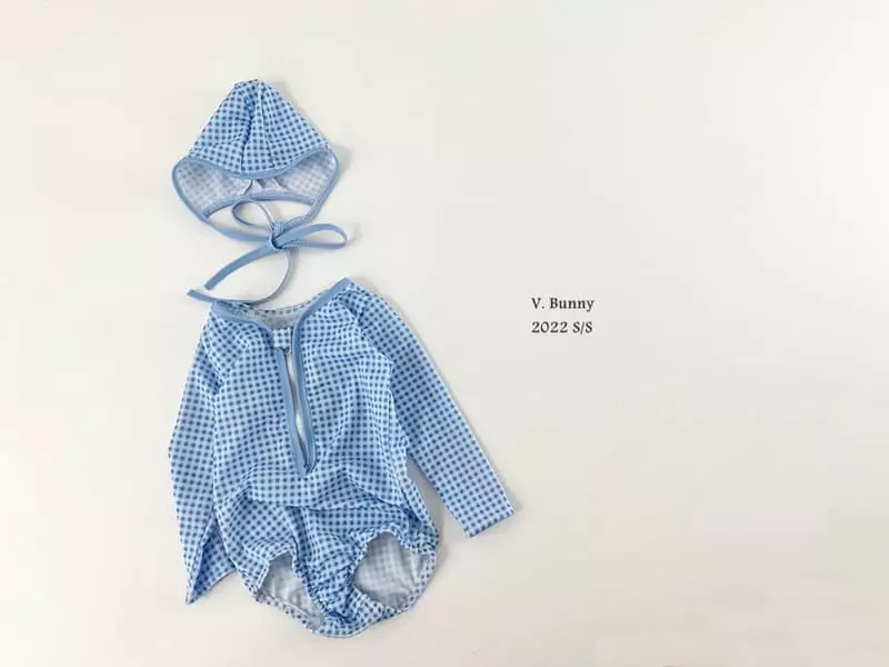 V Bunny - Korean Children Fashion - #kidsstore - Check Swimwear with Hat - 9