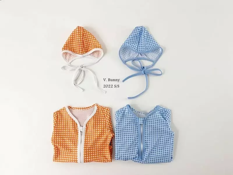 V Bunny - Korean Children Fashion - #kidzfashiontrend - Check Swimwear with Hat - 10
