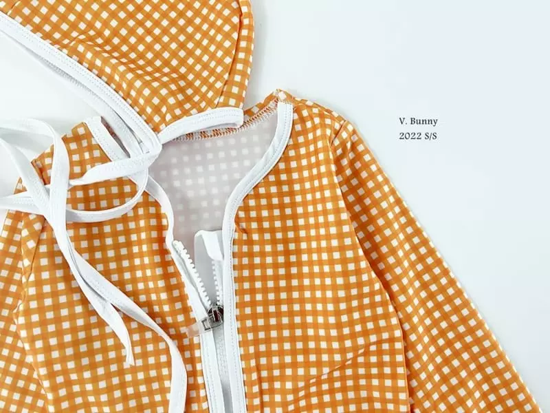 V Bunny - Korean Children Fashion - #stylishchildhood - Check Swimwear with Hat - 2