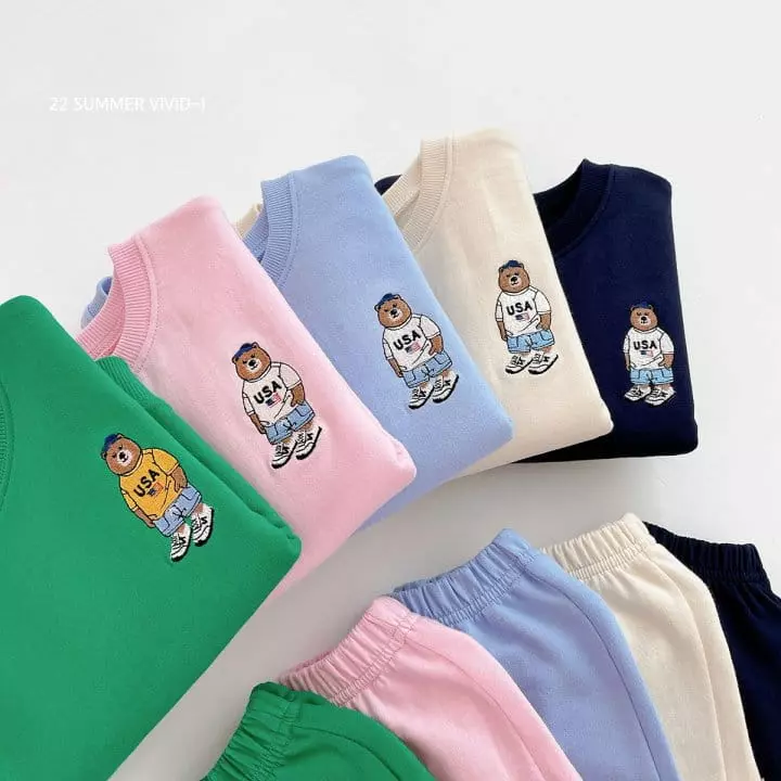 Vivid I - Korean Children Fashion - #Kfashion4kids - Bear Embroidery Top Bottom Set - 6