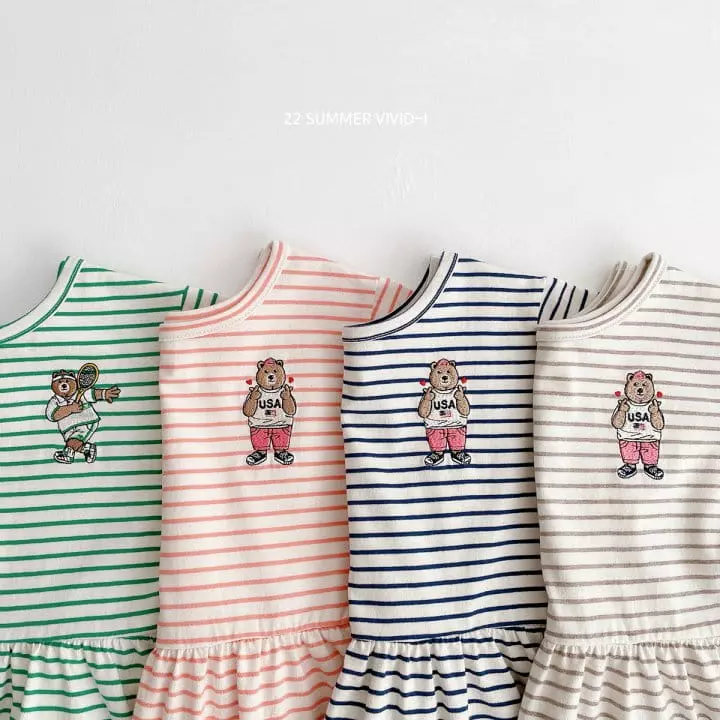Vivid I - Korean Children Fashion - #childrensboutique - Stripes Bear One-piece